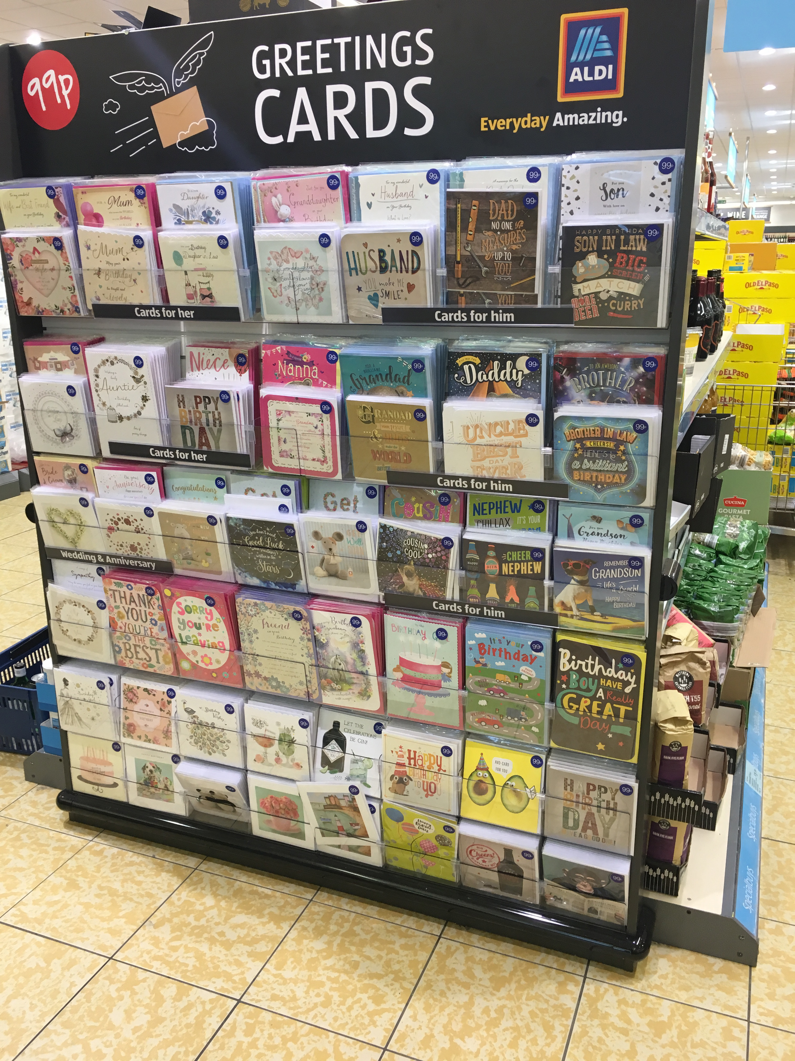 Above: One of the displays of Card Factory cards in Aldi.  