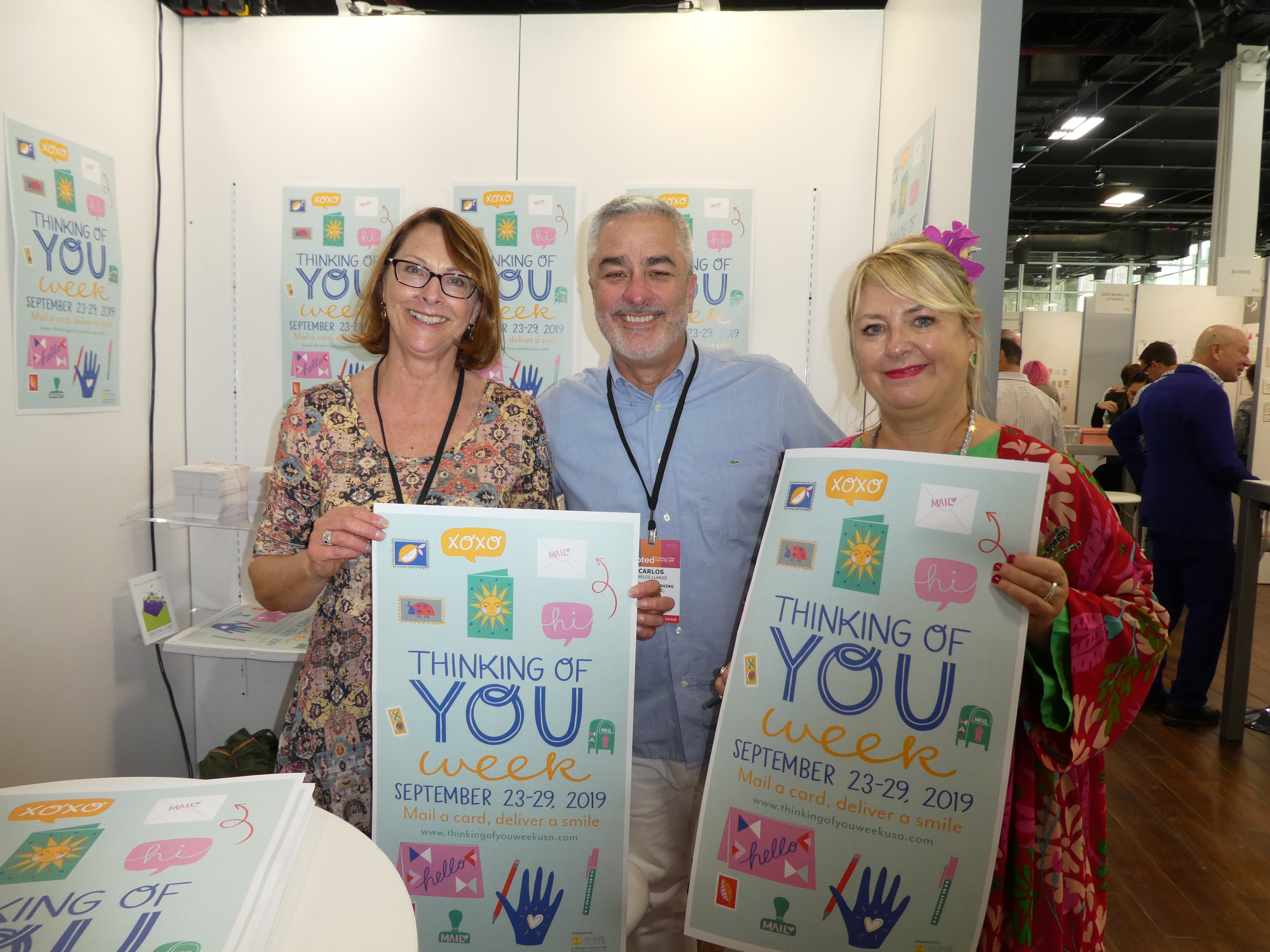 Above: The livery for the US Thinking of You Week was promoted at the GCA’s Noted exhibition in New York in May. (Left-right) Calypso Cards’ Nicky Burton, Carlos Llanso (Legacy Publishing) and PG’s Jakki Brown. 