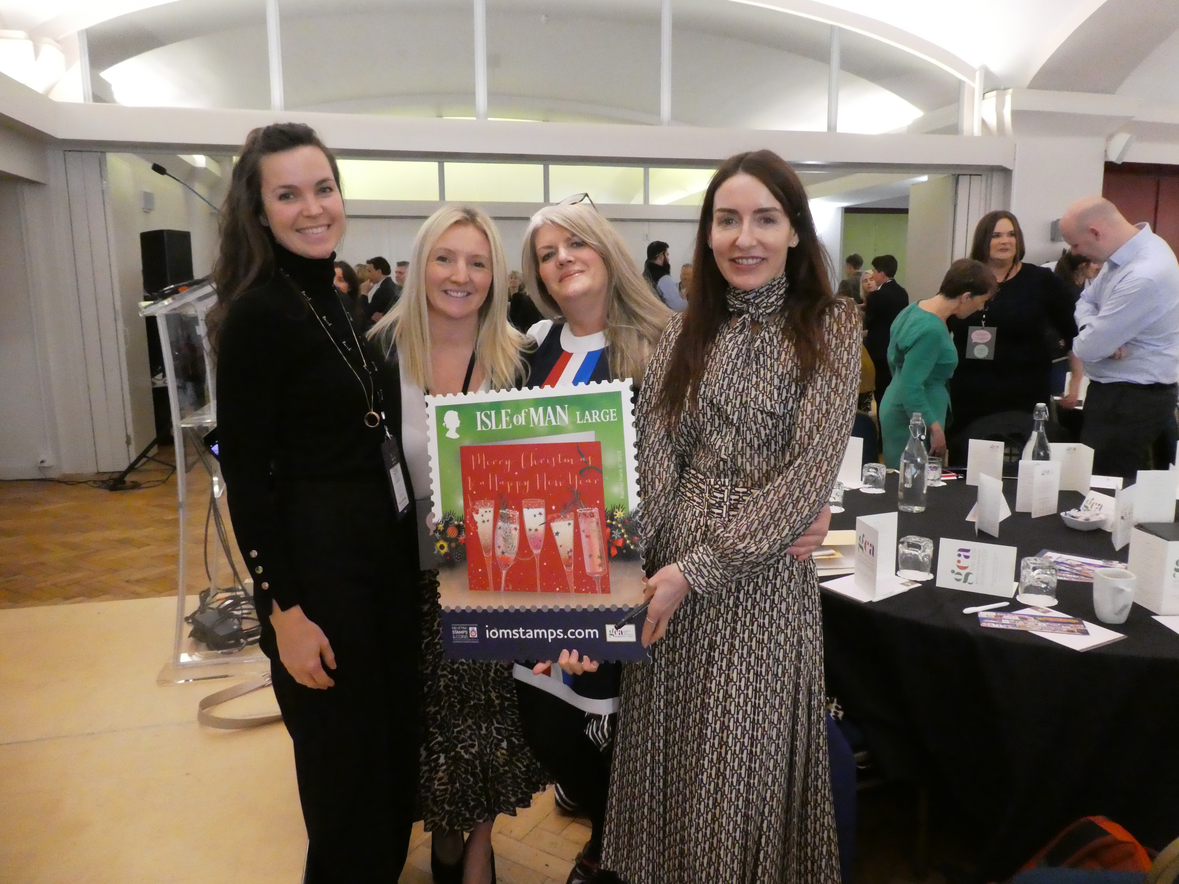 Above: As well as heading up the business, which next year celebrates its 25th anniversary, Rachel still designs with one of her pieces of artwork appearing on an Isle of Man Christmas stamp this year. Rachel (far right) with colleagues (left-right) Lucy Bailey, Michelle Hindle and Kimberley Williams. 