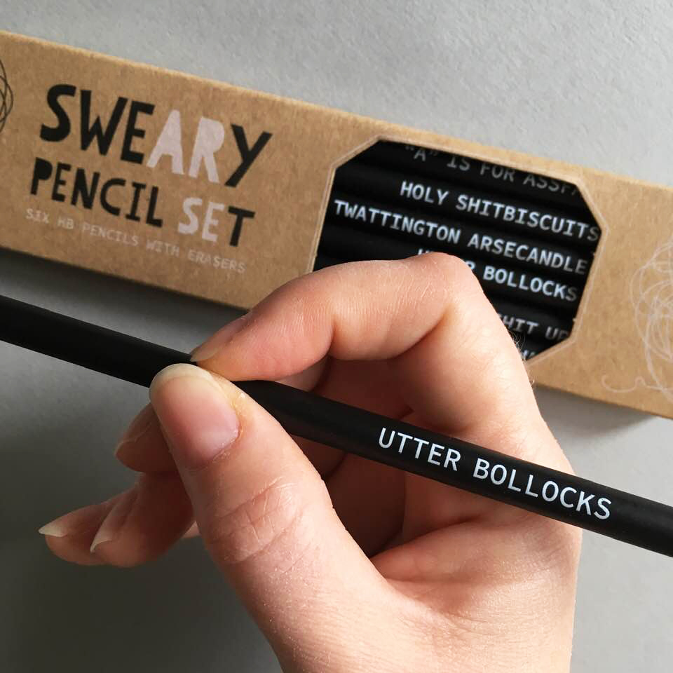 Above: Sweary Pencil Sets from Claire Senior have great wide appeal.