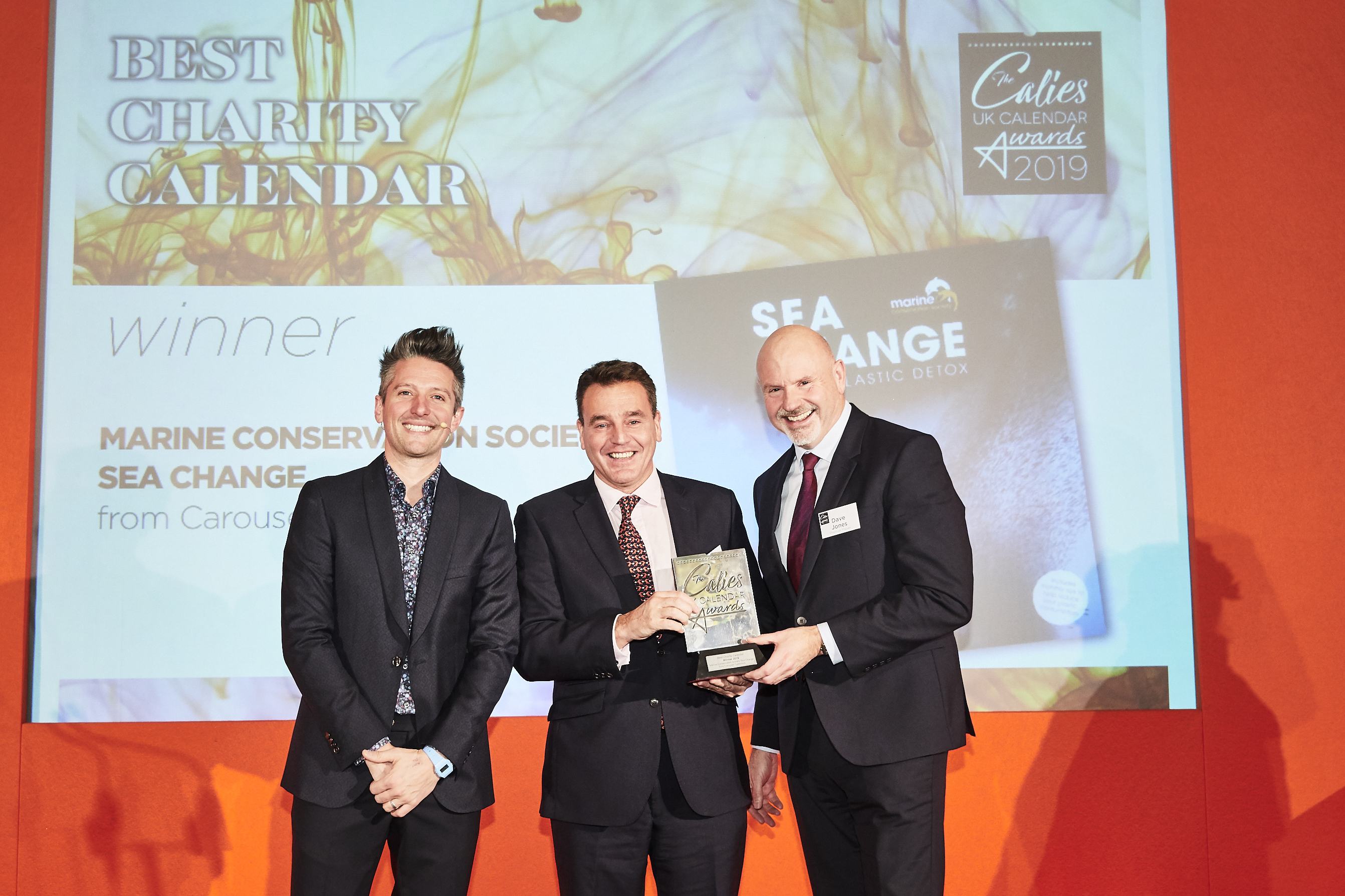 Above: So delighted that the eco-advancements of the calendar’s packaging had been acknowledged, Carousel Calendars’ product and licensing lead, Martin Rees-Davies was all smiles as he received the award from the group marketing director of Premier Paper Group, David Jones.