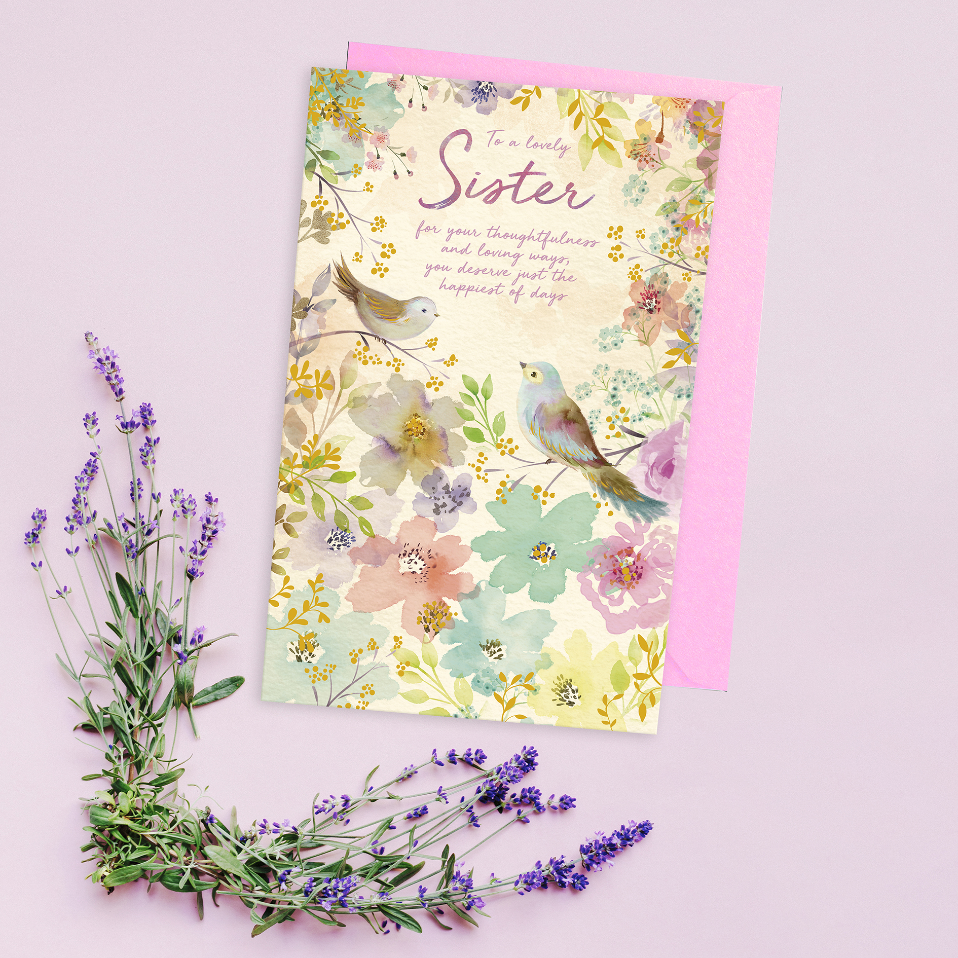 Above: A delicate watercolour Hazy Days design from Paper Rose.