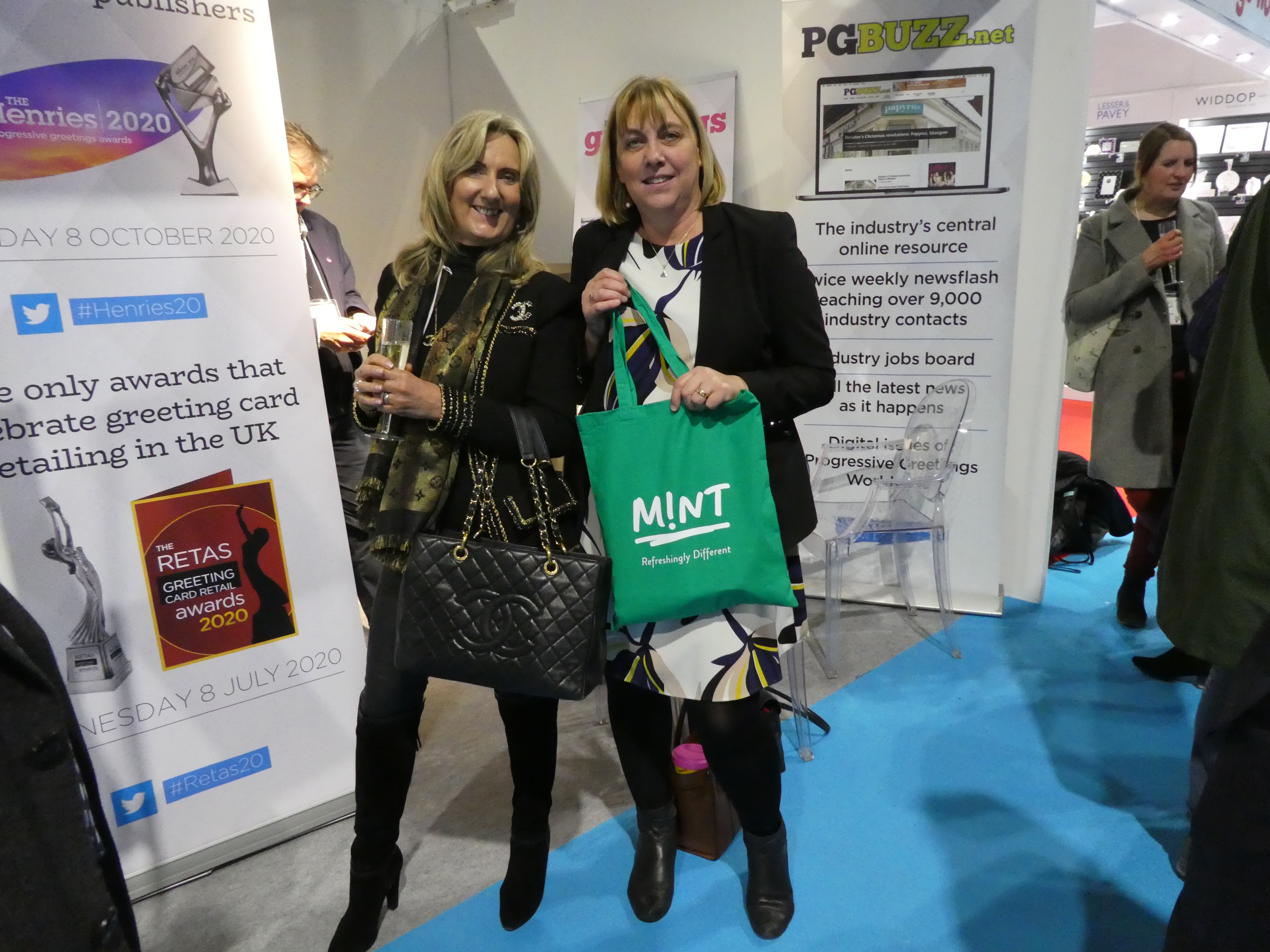 Above: Debbie Williams, director of the Mint Group (right) with retailer Debbie Brown, co-owner of First Class Greetings, Hadleigh. 
