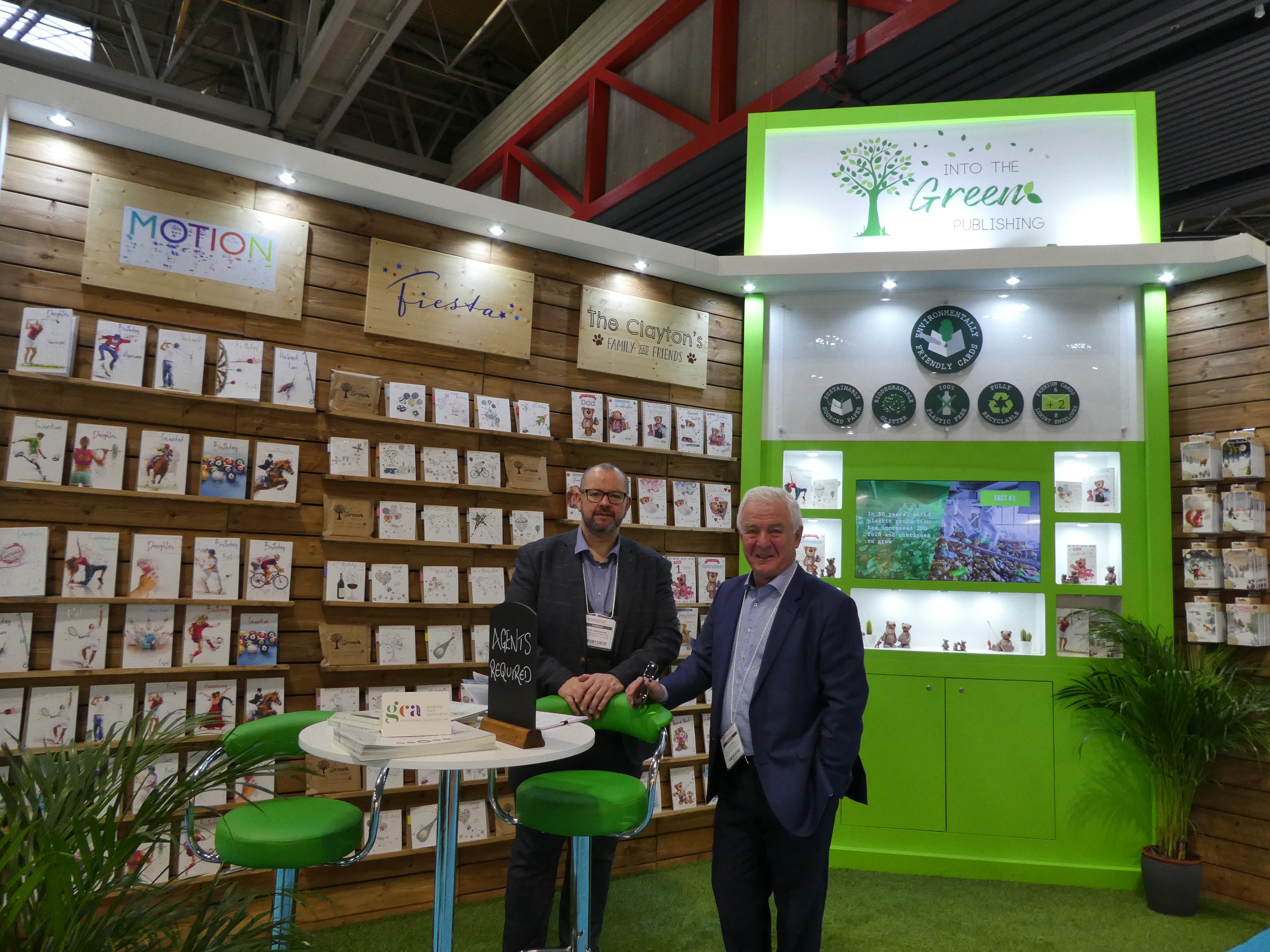 Above: The Spring Fair saw the launch of new company Into The Green Publishing, co-owned by Clive Rubin (right) and Peter Rawlingson. It is a sibling to wholesale publisher Into the Blue Studios.  