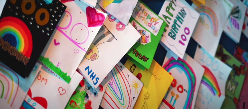 Above: Just a few of the thousands of cards children made to mark Captain Tom’s 100thbirthday yesterday (April 30).