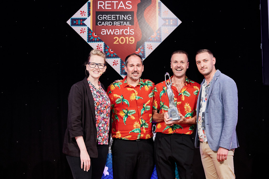 Above: Carl Dunne (second right) with his partner Ollie Guise-Smith (second left) collected the award for Best Newcomer – North at The Retas last July from Paper Salad’s Jack Wilson and host Pippa Evans. 
