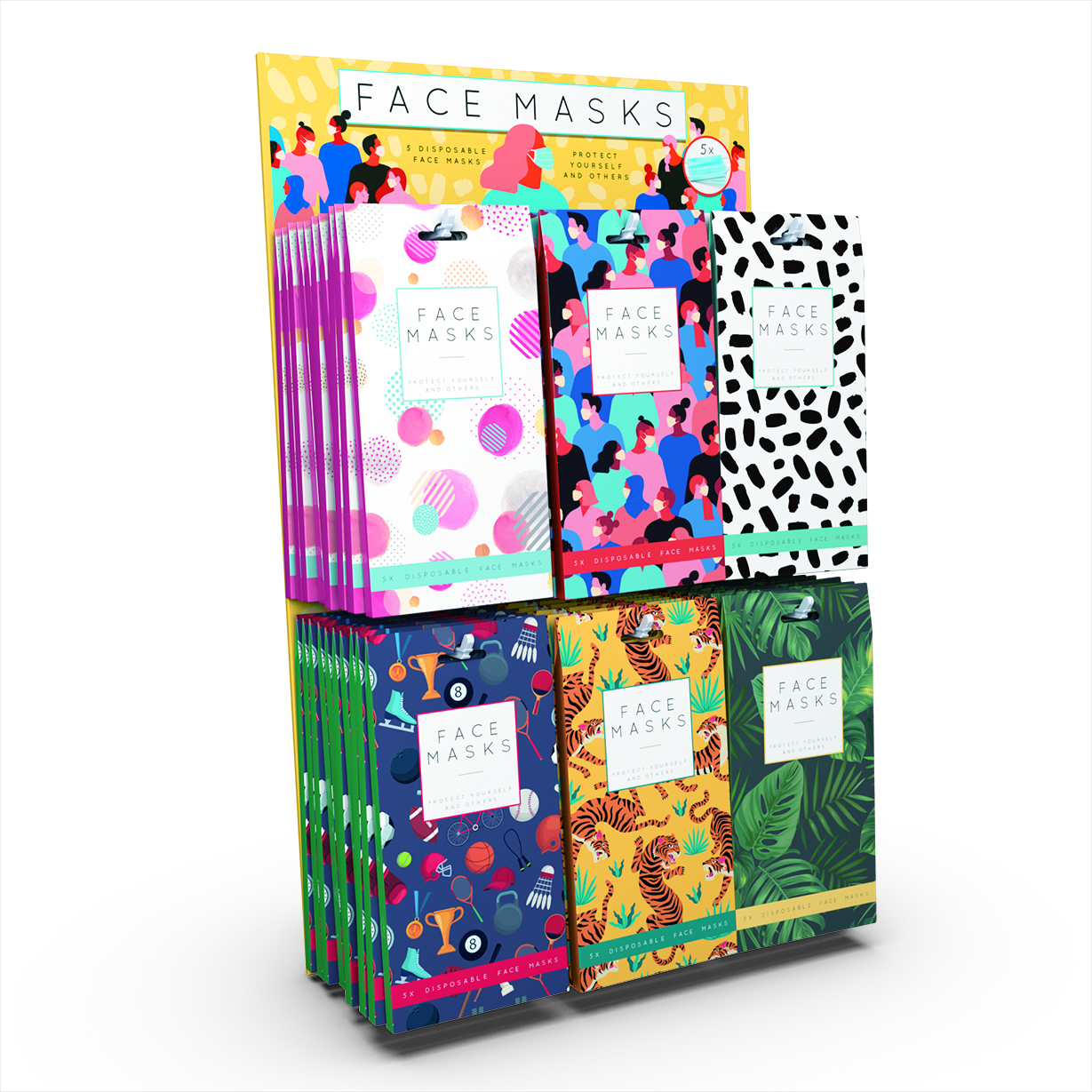 Above: TMS has developed a counter display unit for its new attractively packaged retail line of personal disposable face masks. 