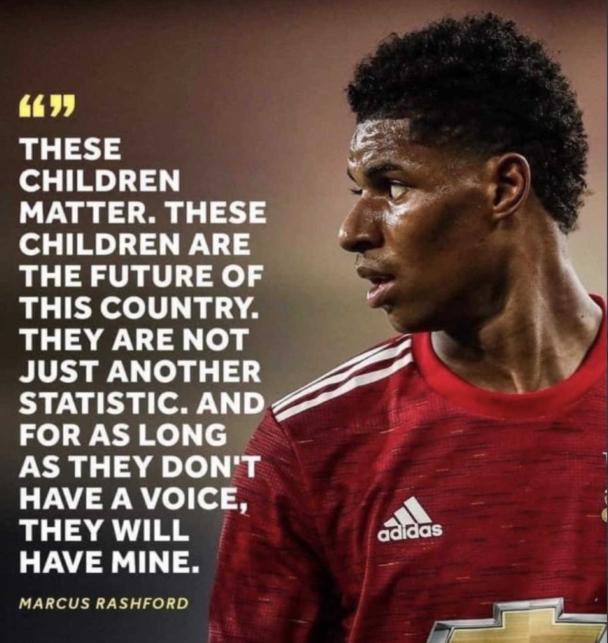 Above: Footballer Marcus Rashford MBE has got everyone to take notice of the hunger situation in the UK through his campaigning for free school meals for needy children. 