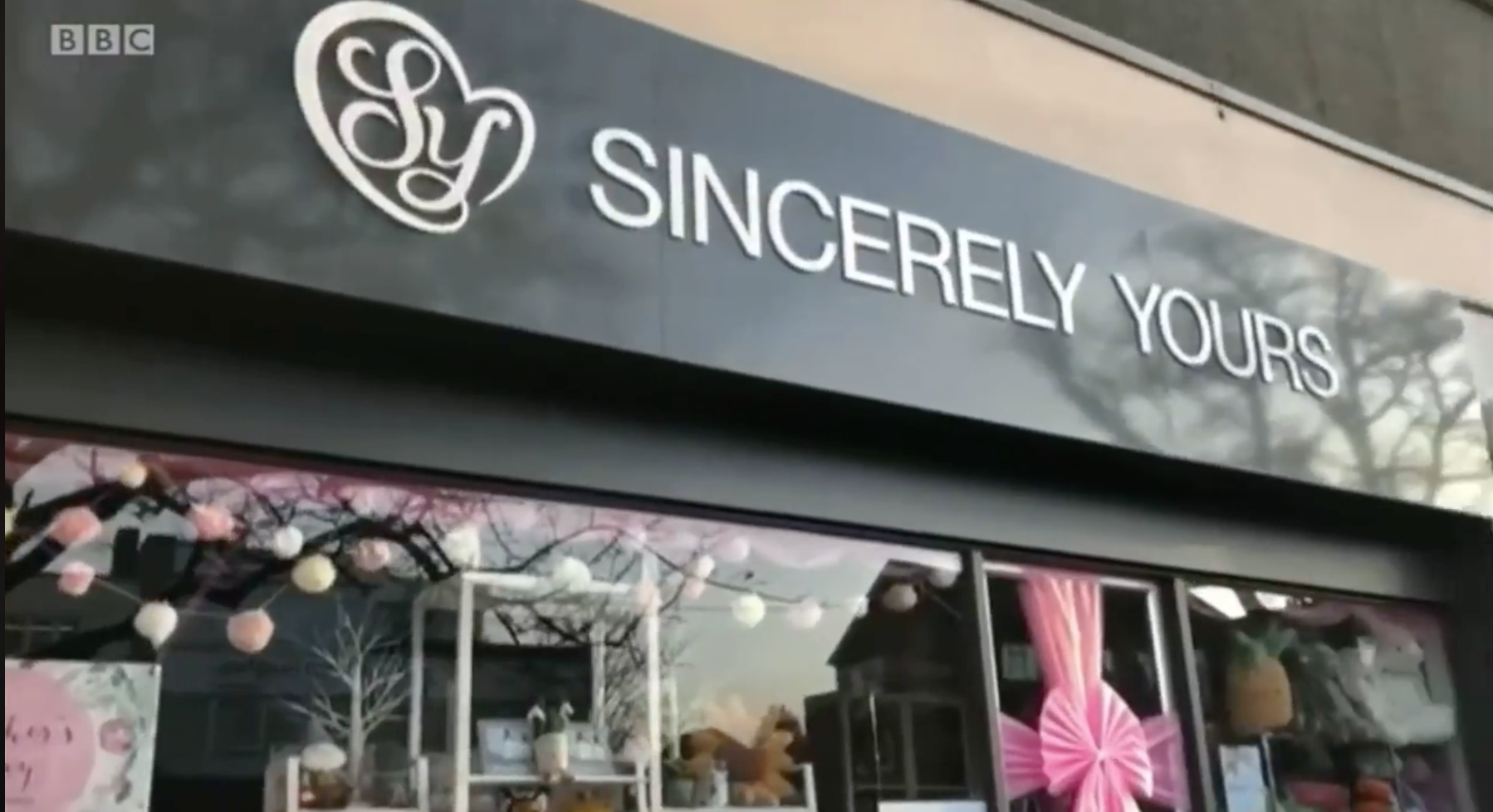 Above: The BBC News showed footage of the Sincerely Yours Shenfield store.