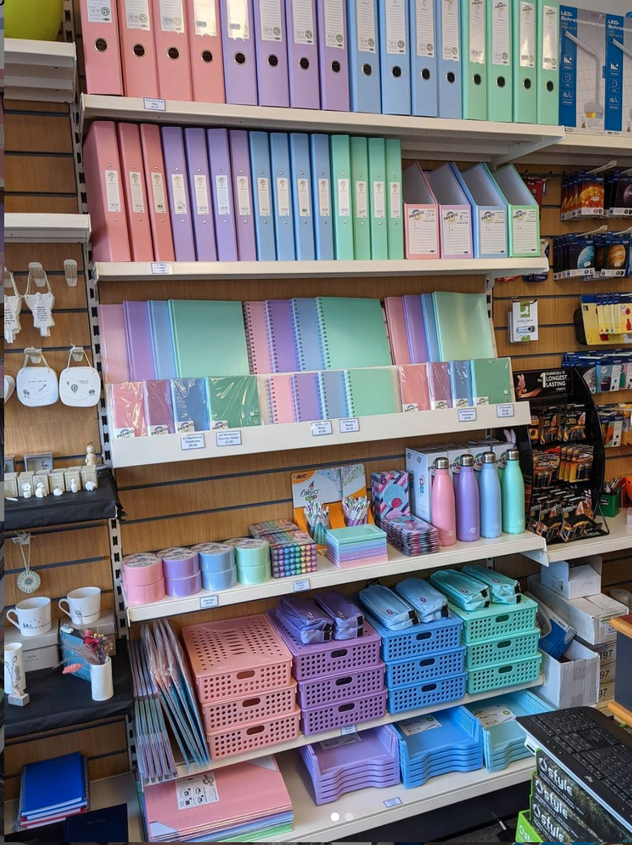 Above: A display of pastel stationery loveliness in the Wilmslow store.