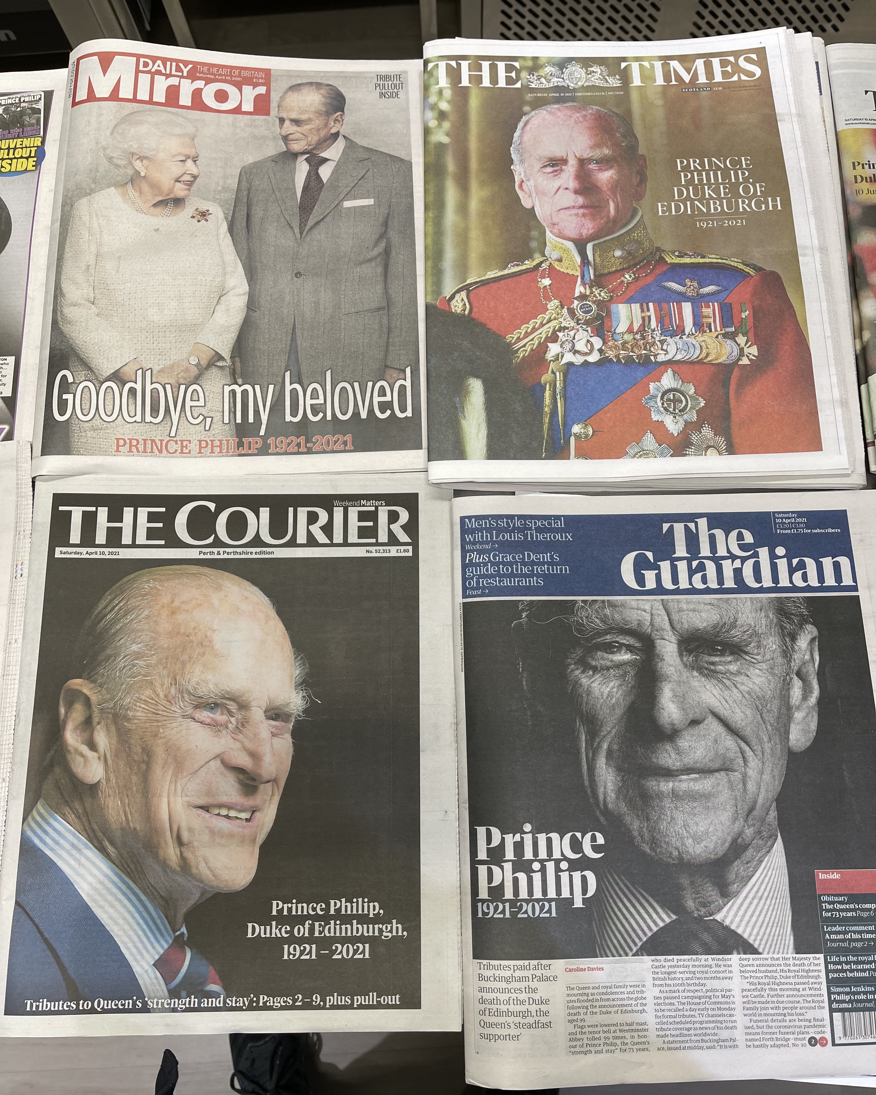 Above: Just a few of the newspapers the day after the Duke of Edinburgh’s death was announced.