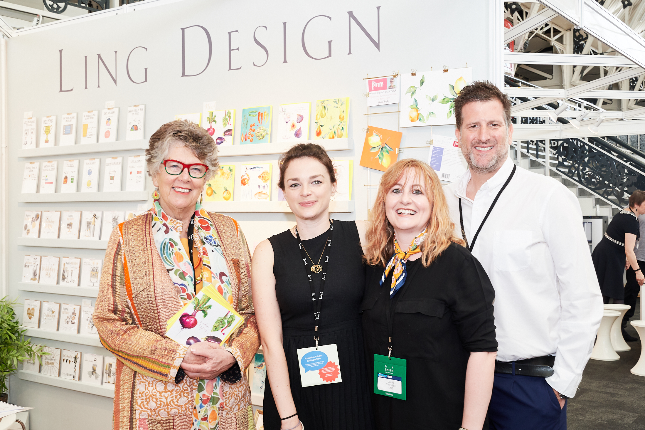 Above: David Byk (right) with the company’s creative director Claire Twigger (second right) and Prue Leith on the Ling stand at the last PG Live.