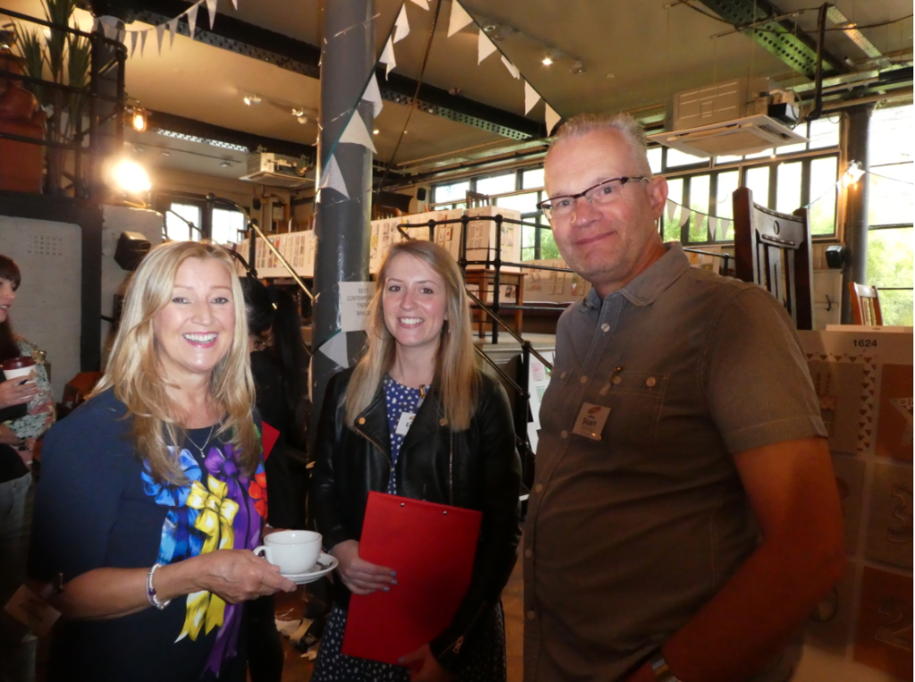 Above: (centre) Emma Tanner of Sainsbury’s with Stuart Delahoy of Set and Presentations Andrea Pinder at The Henries 2019 judging.