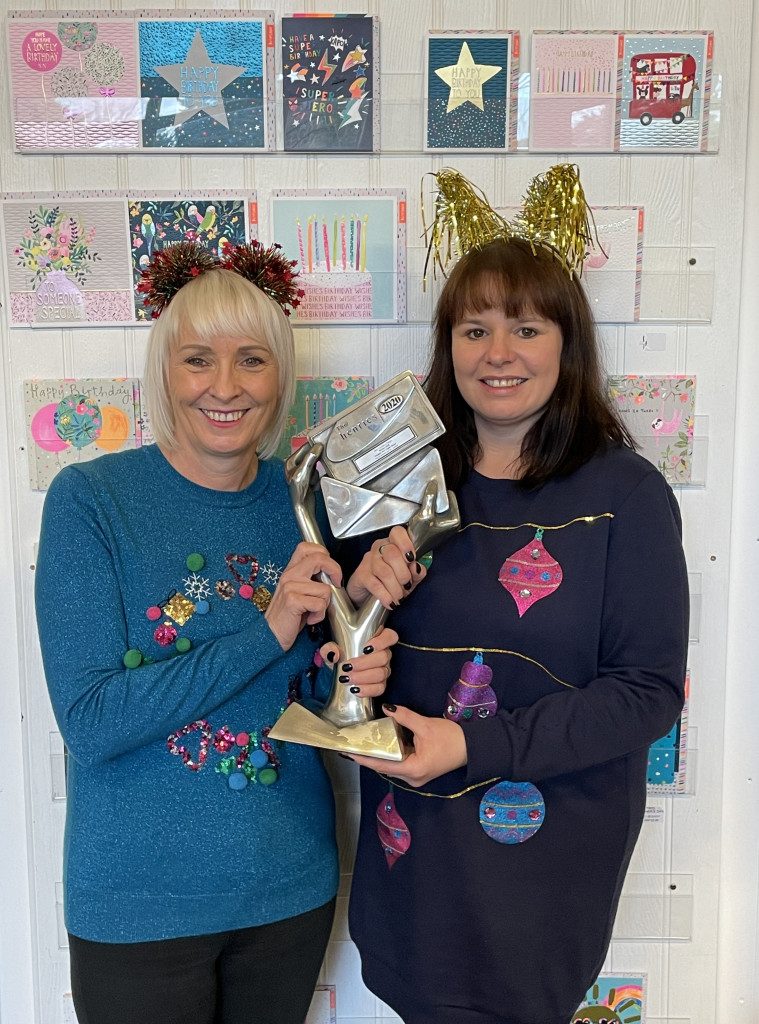 Above: Paper Salad co-owners, Karen Wilson (left) and Claire Williams with their Henries 2020 trophy for Best Children’s Range, which was won by Hoopla.