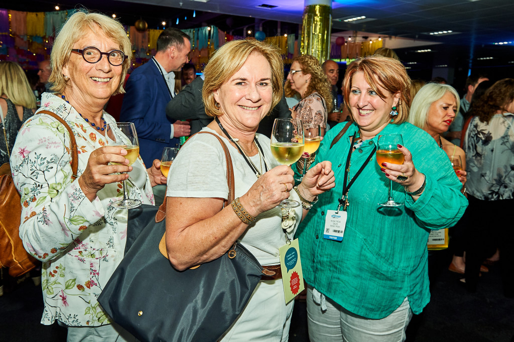 Above: Jenny Cummins (centre) with (left) Cath Tate, founder of Cath Tate Cards and agent Rosie Trow at the PG Live 2019 Opening Night party.