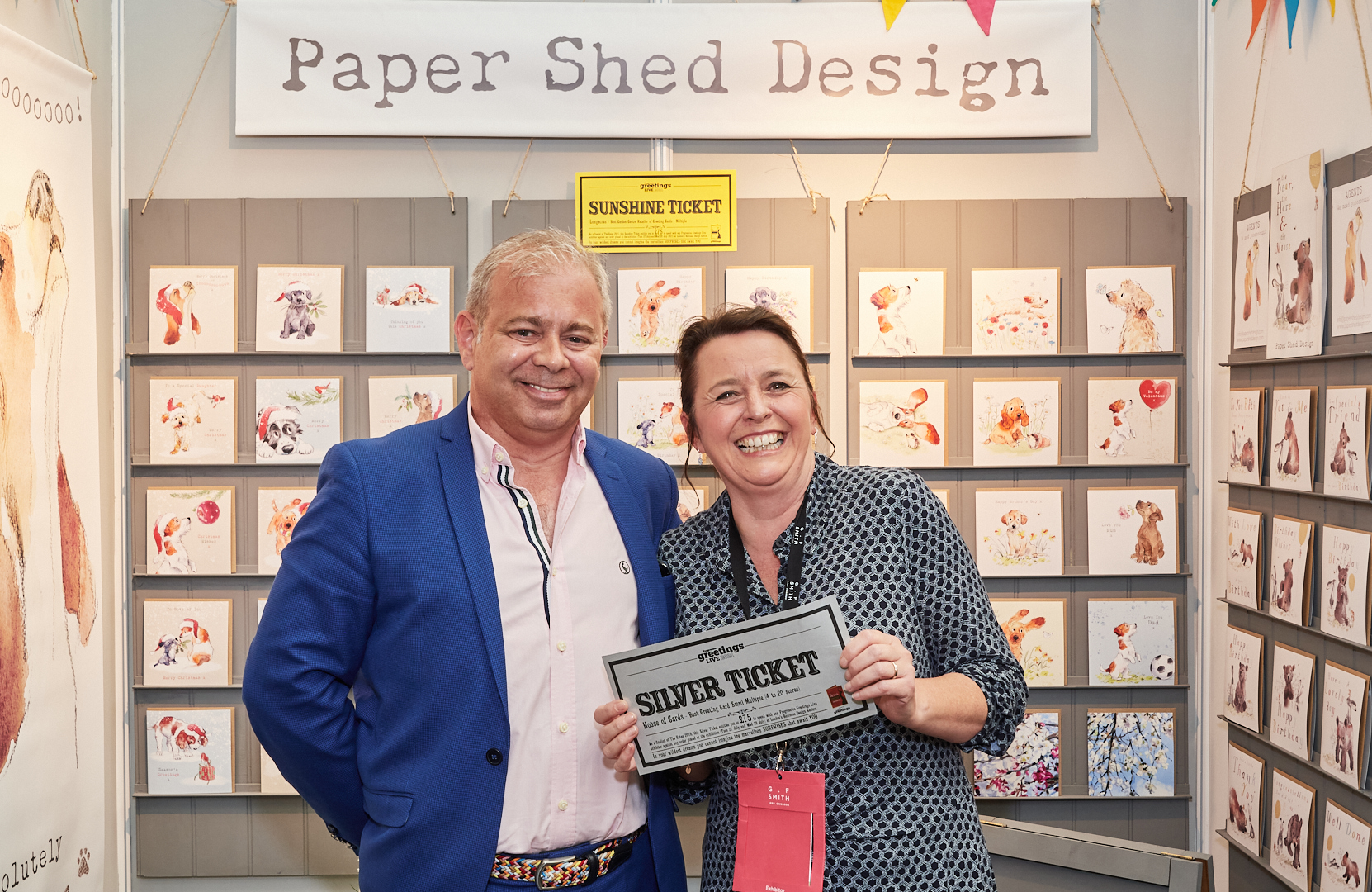 Above: Miles Robinson with Paper Shed’s Jo O’Brien, who used to work for House of Cards before setting up her card company.