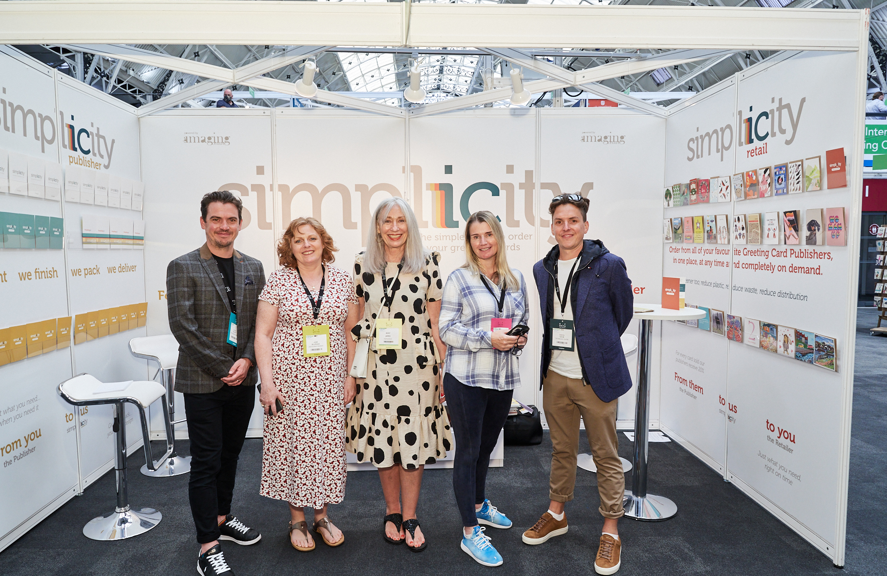 Above: On The Imaging Centre’s stand at PG Live. Adam Short (far left) and Simon Davis (far right) with publishers (second left-right) Jane Buurman of Jane Buurman Handmade, Papagrazi’s Rosy James and Shmuncki’s Helen Walters, who are all on board with Simplicity Retail.