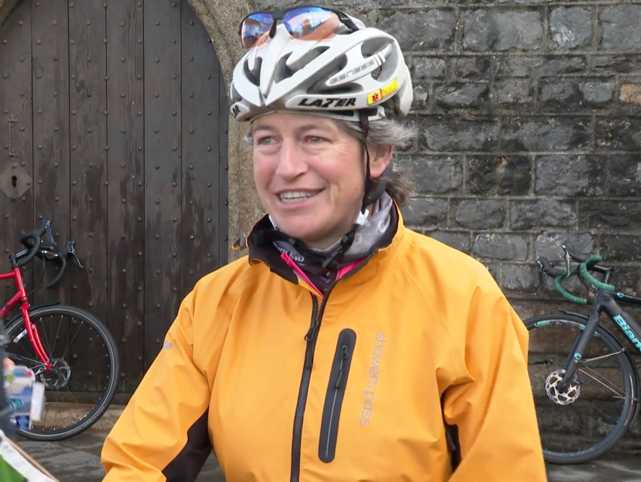 Above: The Eco-friendly Card Company office manager, Caroline Twigger shared her admiration of Jessie on ITV news and also cycled alongside her for the first part of the journey.