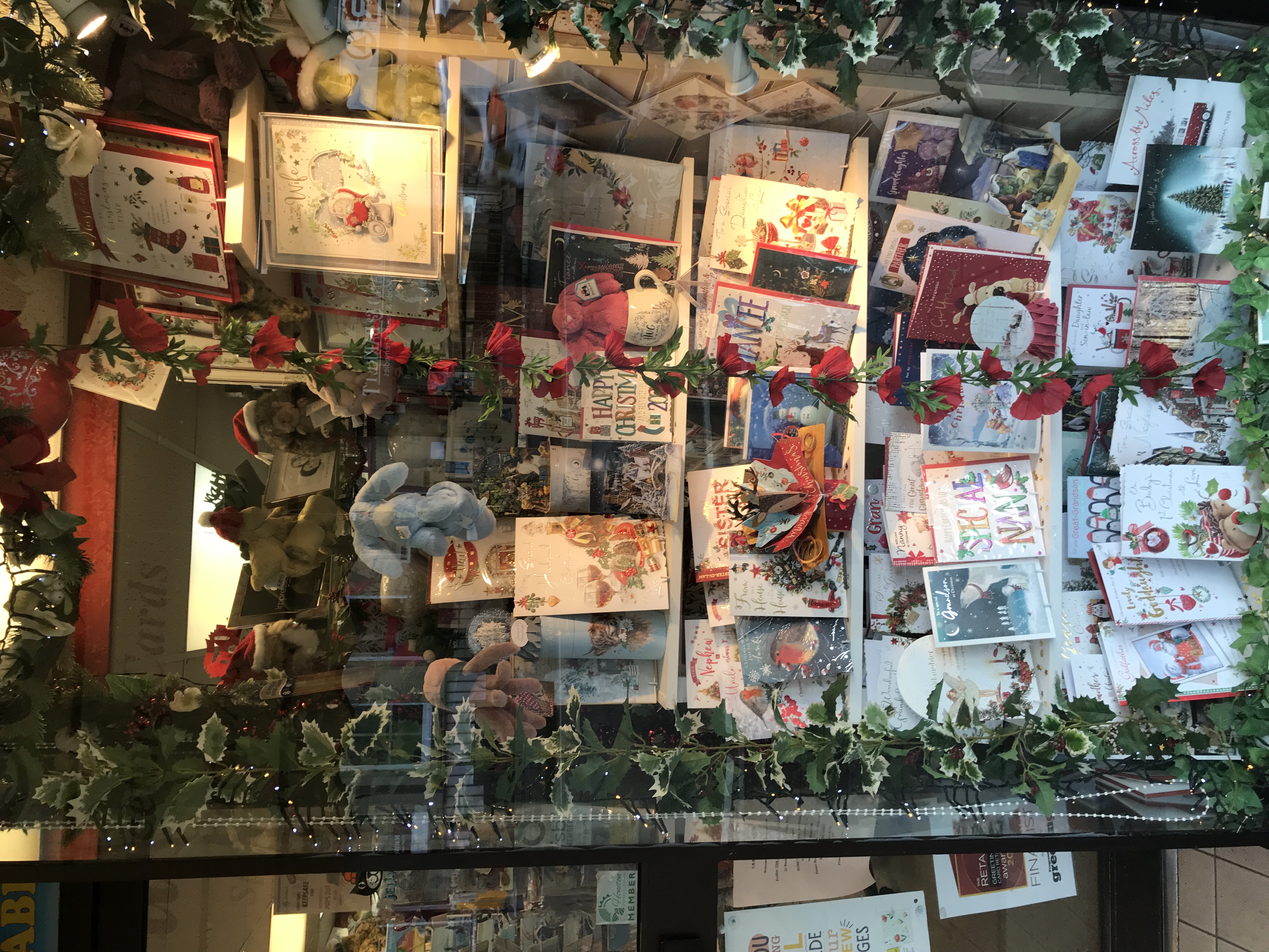 Above: The Just Cards windows are festooned with Christmas cards.