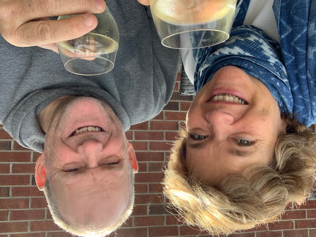 Above: A cheers to Christmas! Pam and her husband Graeme Ness enjoying a G&T the day they found out Bearing Gifts is in The Retas finals.