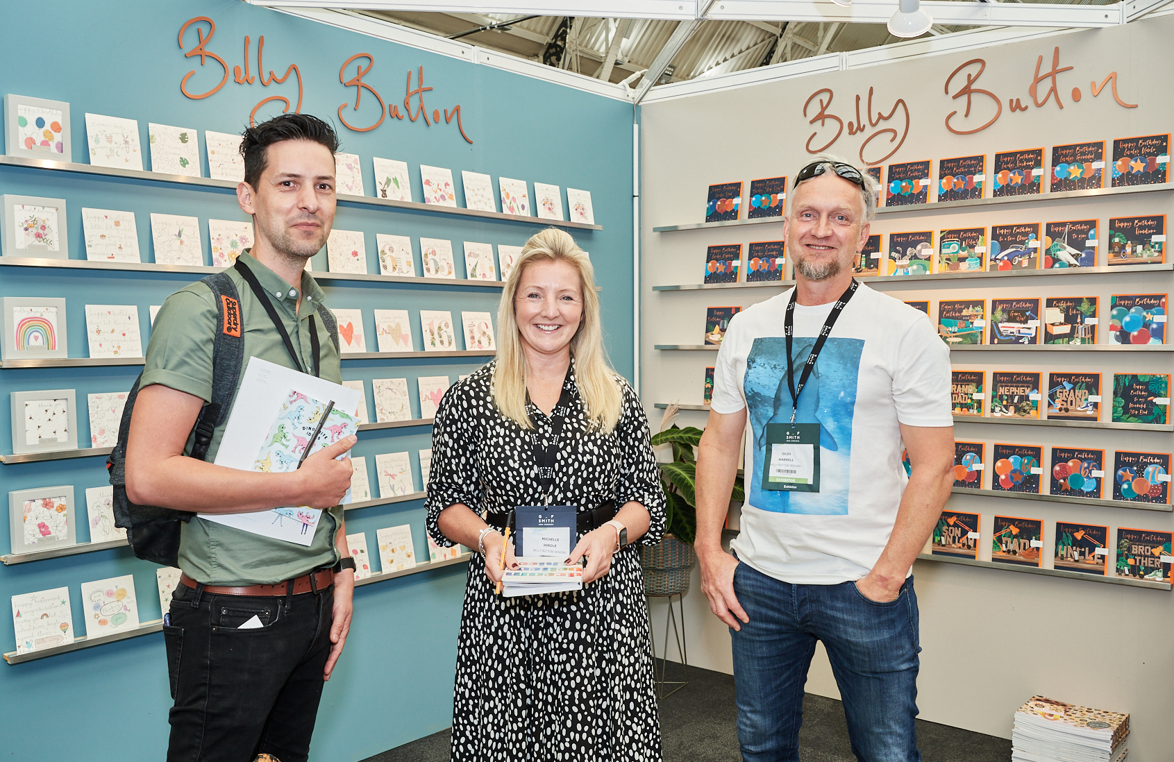 Above: (left) Blue Diamond Group’s Nick Dale on the Belly Button Designs’ stand at this year’s show with Michelle Hindle and Giles Warrell.