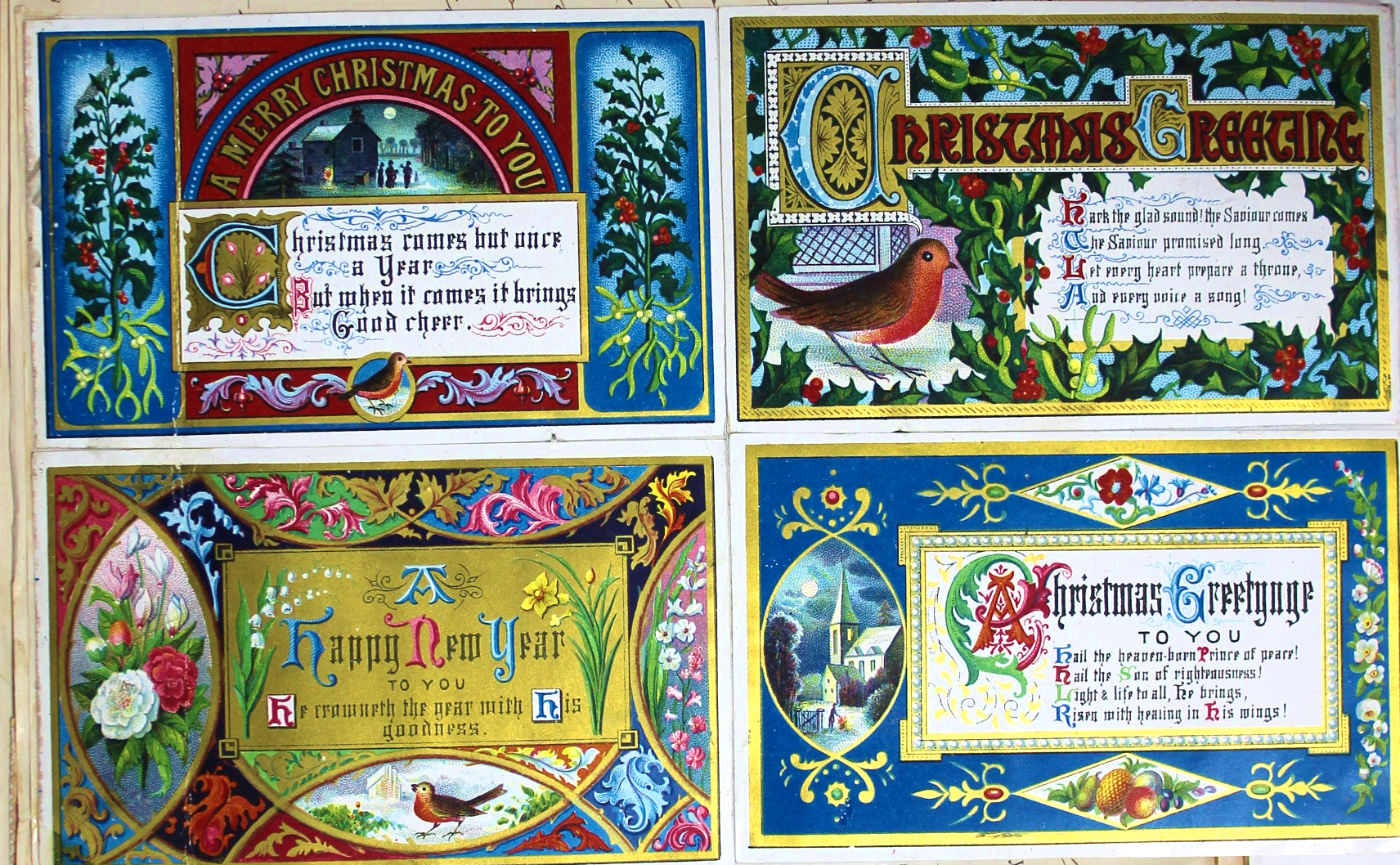 Above: A drawing of four illuminated Christmas cards by T Sulman dating back to 1871.