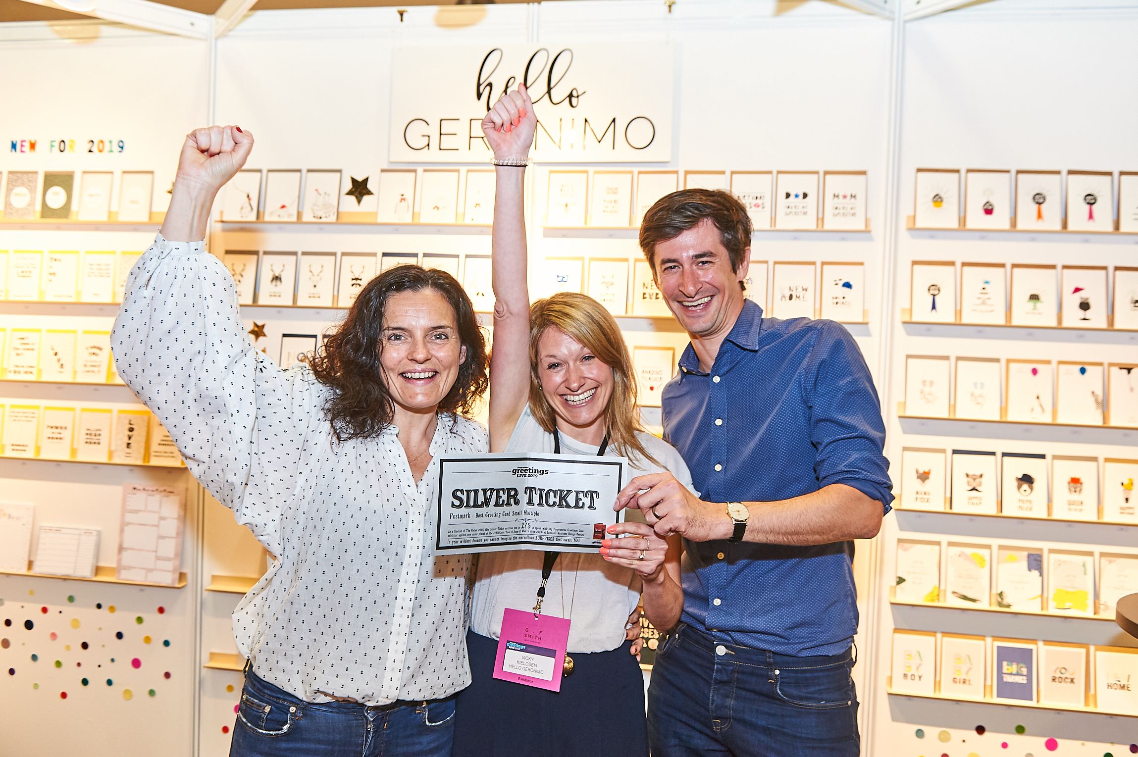 Above: Postmark’s Leona (left) and Mark Janson-Smith feel equally delighted by Christmas trade as they obviously felt when they spent a Silver Ticket with Hello Geronimo at PG Live!