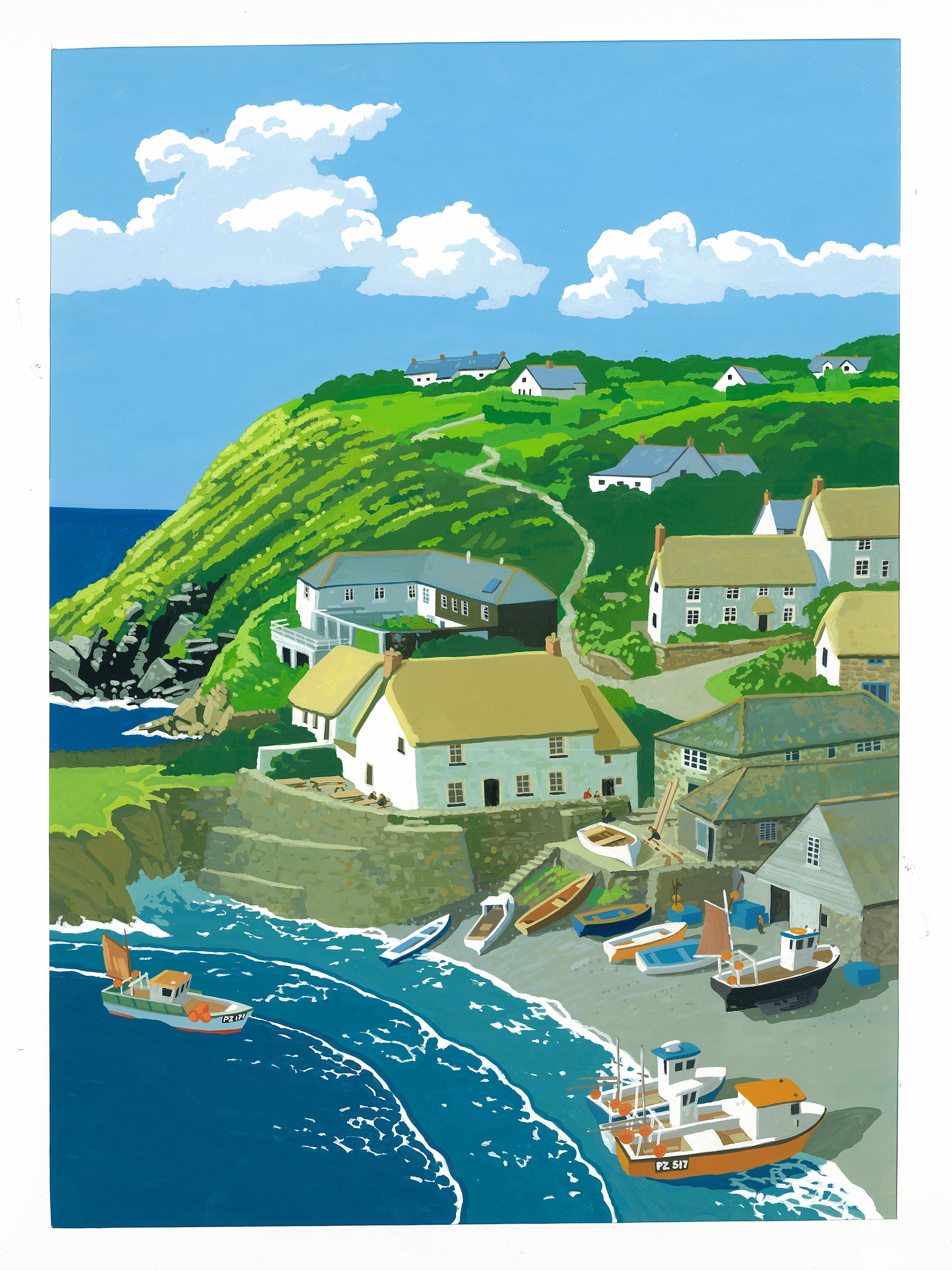 Above: Artist Brian Sweet’s take on Tagworth Bay in The Lizard. (Represented by Yellow House)