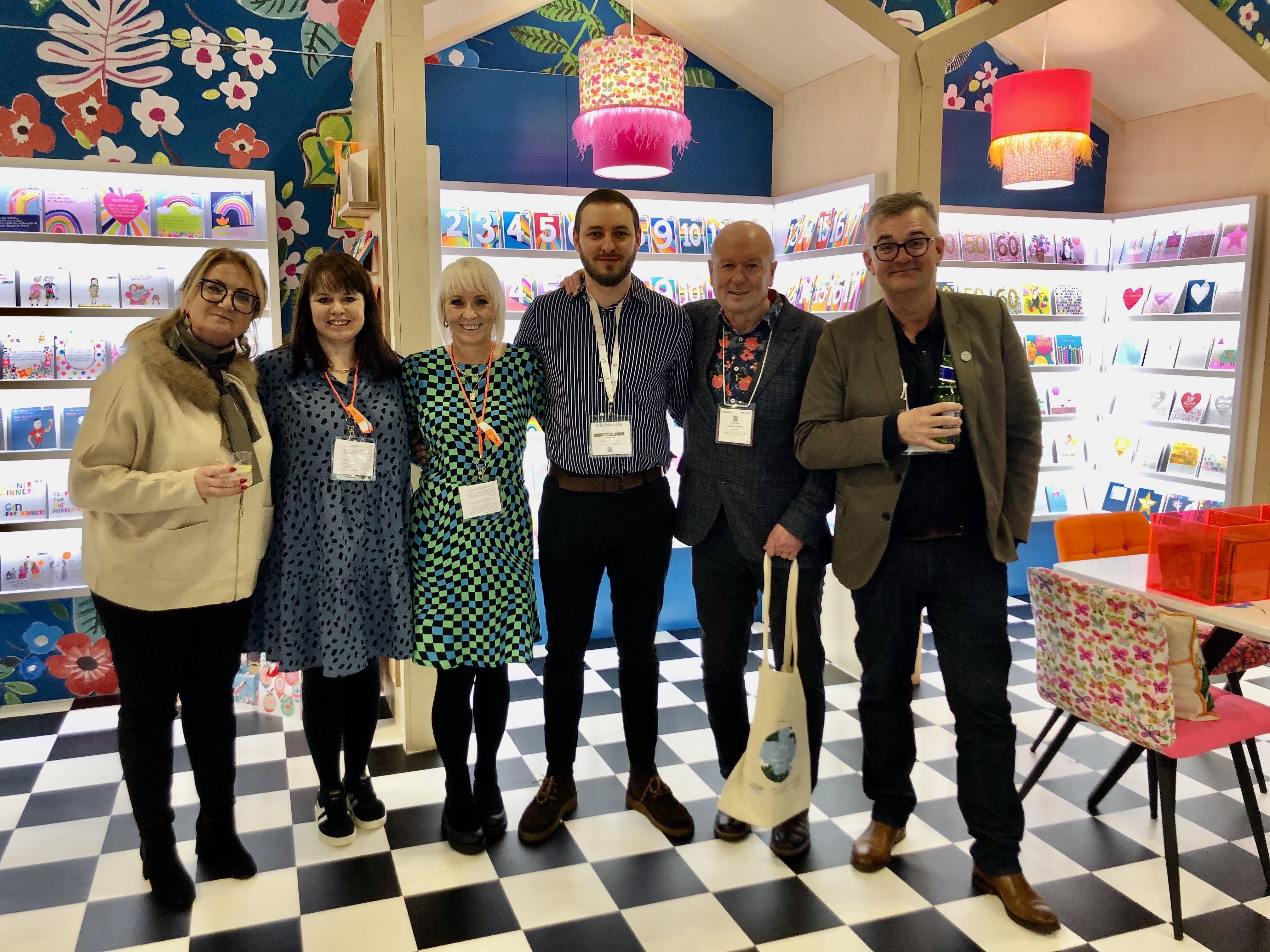 Above: (left-right) Suzanna Mitzi from Paperworld in Malta; Paper Salad’s Claire Williams, Karen Wilson and Jack Wilson, with PG’s Warren Lomax and Ian Hyder