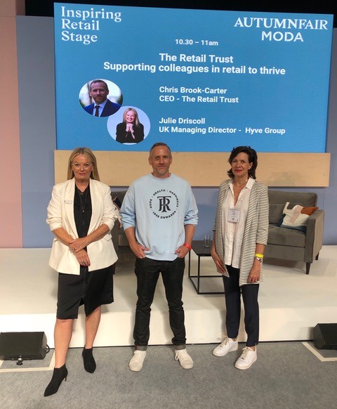 Above: (left-right) Hyve’s divisional MD Julie Driscoll, The Retail Trust CEO Chris Brook-Carter, and Amanda Fergusson, CEO of the GCA.