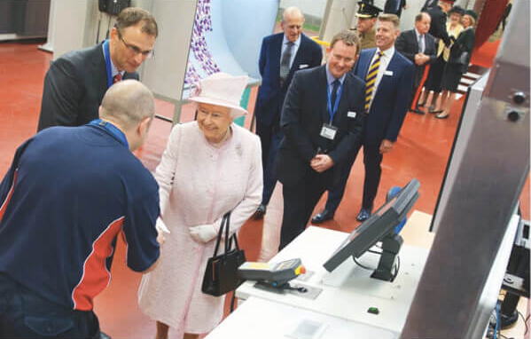 Above: Royal visit – the Queen and Duke Of Edinburgh at Design Group in 2014
