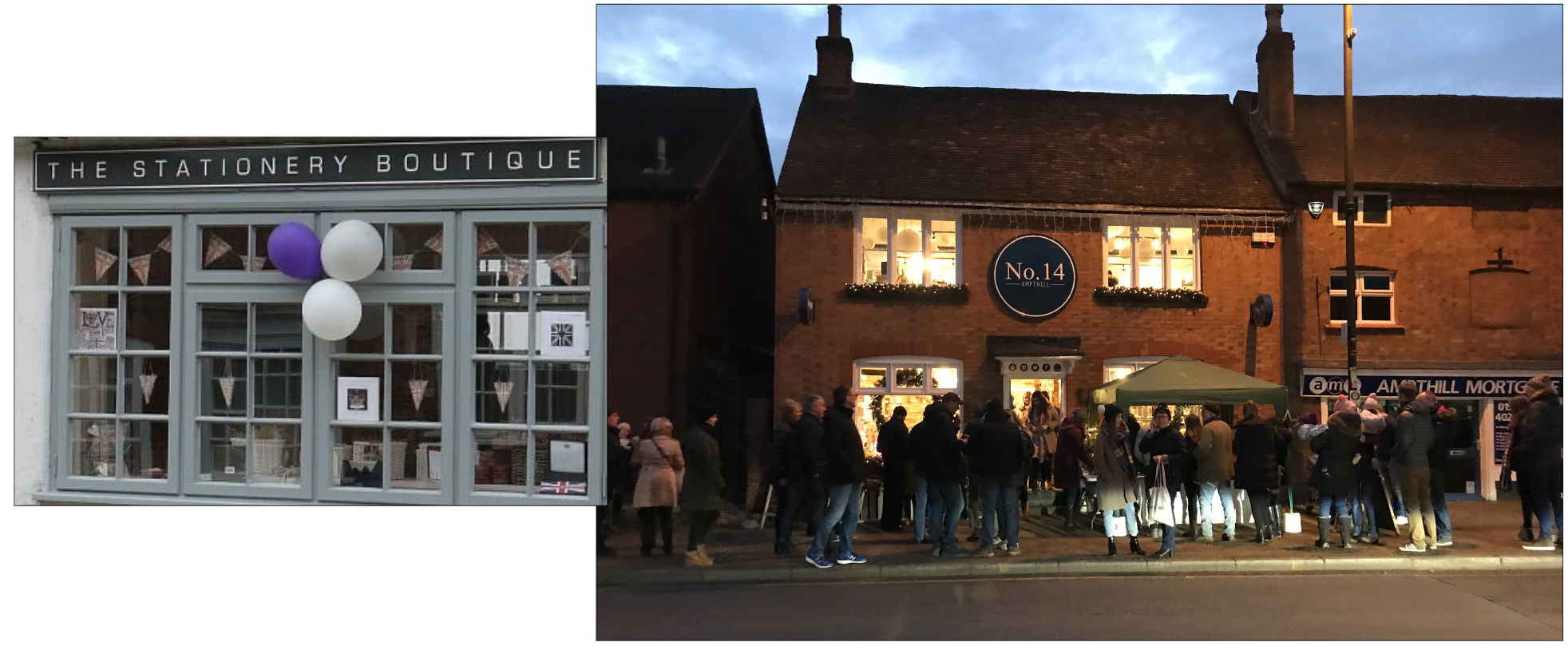 Above: Then and now – Jo’s first tiny window and opening day at her new premises