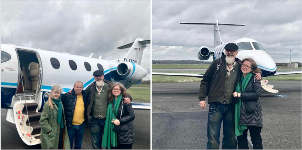 Above: David’s last splurge was on a private jet to Zurich with wife Nicole, her mum and Miles Robinson from House Of Cards