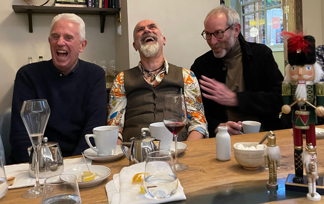 Above: Having a laugh last December, Daps Dackombe (left) with David, and The Art File’s Ged Mace