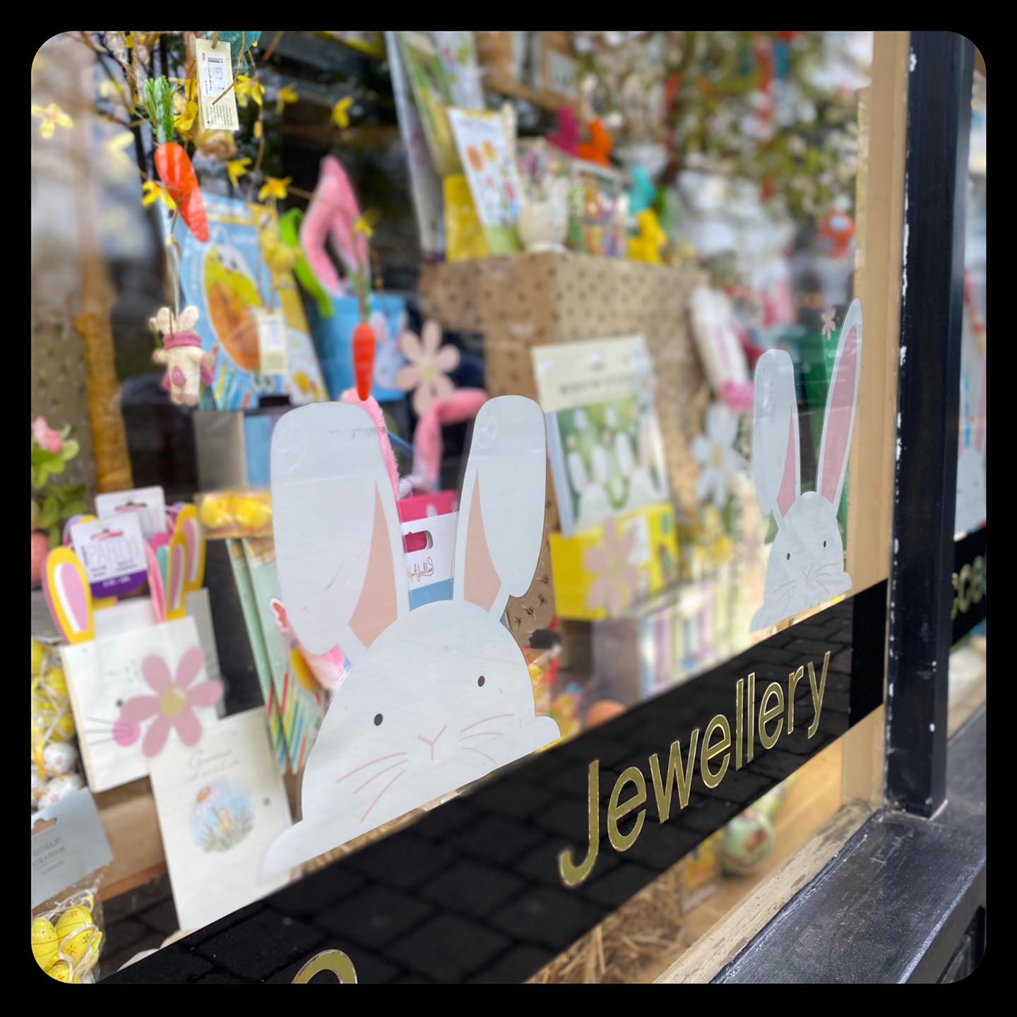 Above: Bouncing bunny – Threads of Harpenden’s detailed window