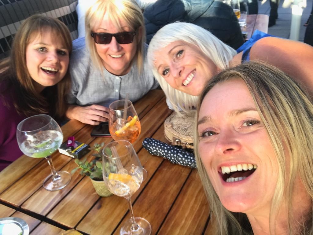 Above: All smiles – Janet with Paper Salad’s Karen Wilson and Claire Williams, and Wendy Jones-Blackett