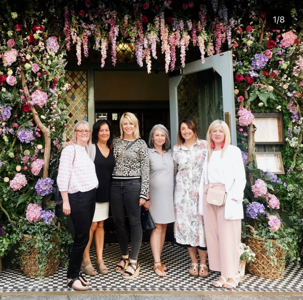 Above: Floral fun – Janet (far left) with Jacky Al-Samarraie, The Art Rooms; Abbie Ross, G.F Smith; Little Paperie co-owners Lucy Sticka and Heidi Richardson; and Abigail Warner