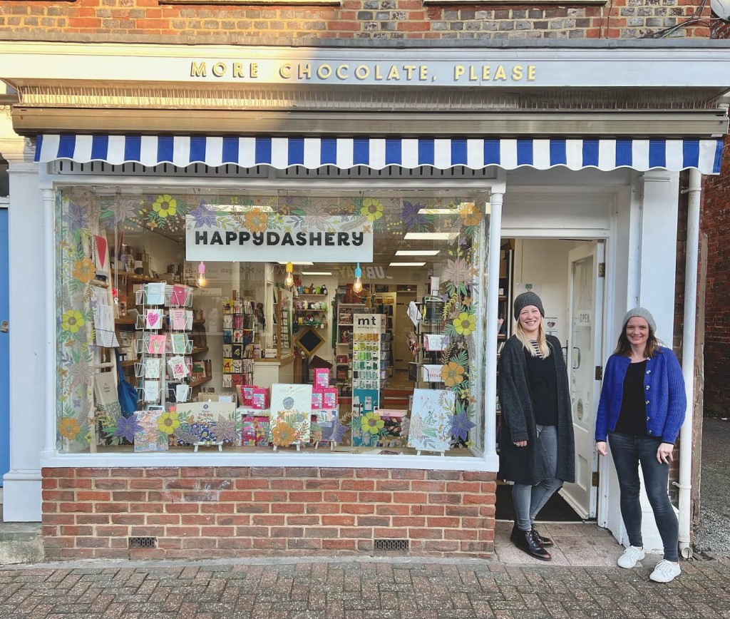 Above: Really pleased – Carrie and Sarah at Happydashery