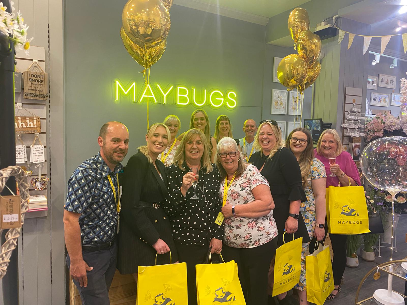 Above: The Maybugs’ team is delighted at reaching the finals in two awards programmes