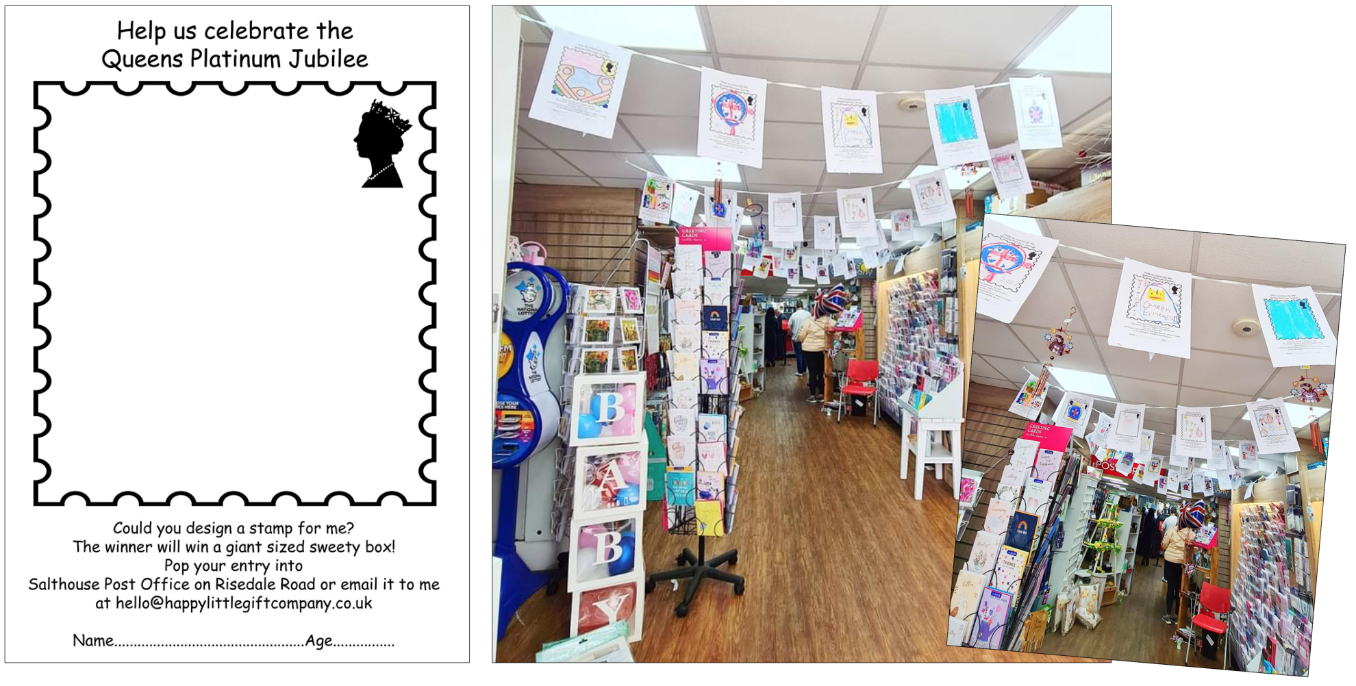 Above: Her own stamp – Marianne Livesey is using the competition entries as bunting