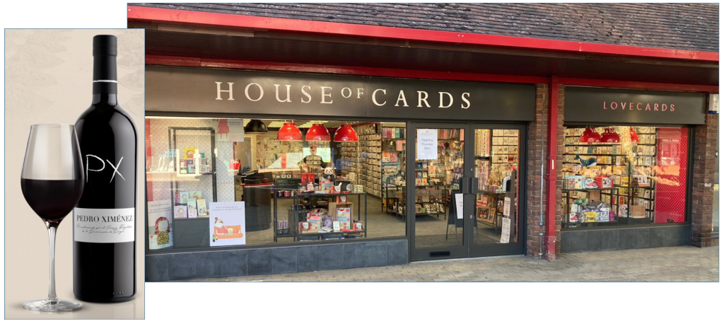 Above: House of Cards’ latest store in Woodley, and Miles is partial to a drop of Pedro Ximenez