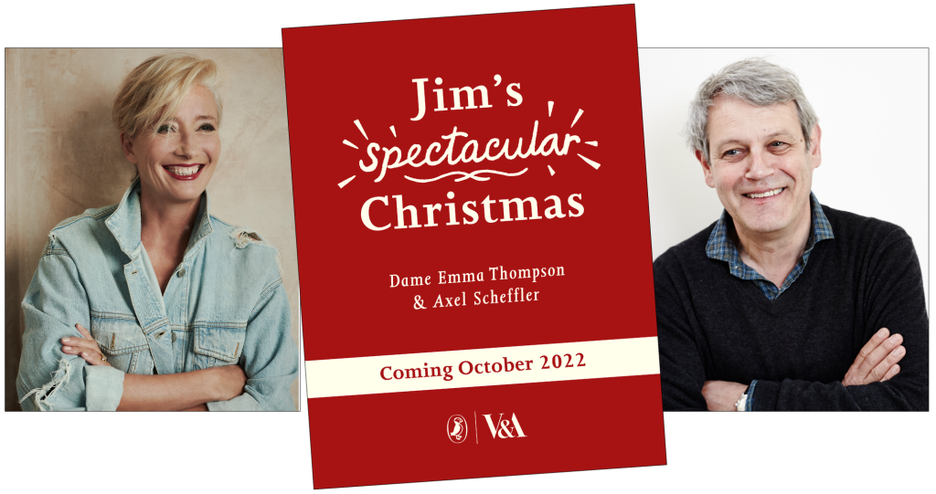Above: Dame Emma Thompson, Axel Scheffler, and the holding cover for their new book