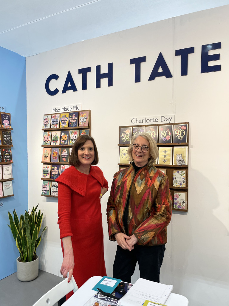 Above: For Cath Tate Cards’ 40th anniversary, there will be cake, and corks being popped with Cath and Rosie Tate on the stand