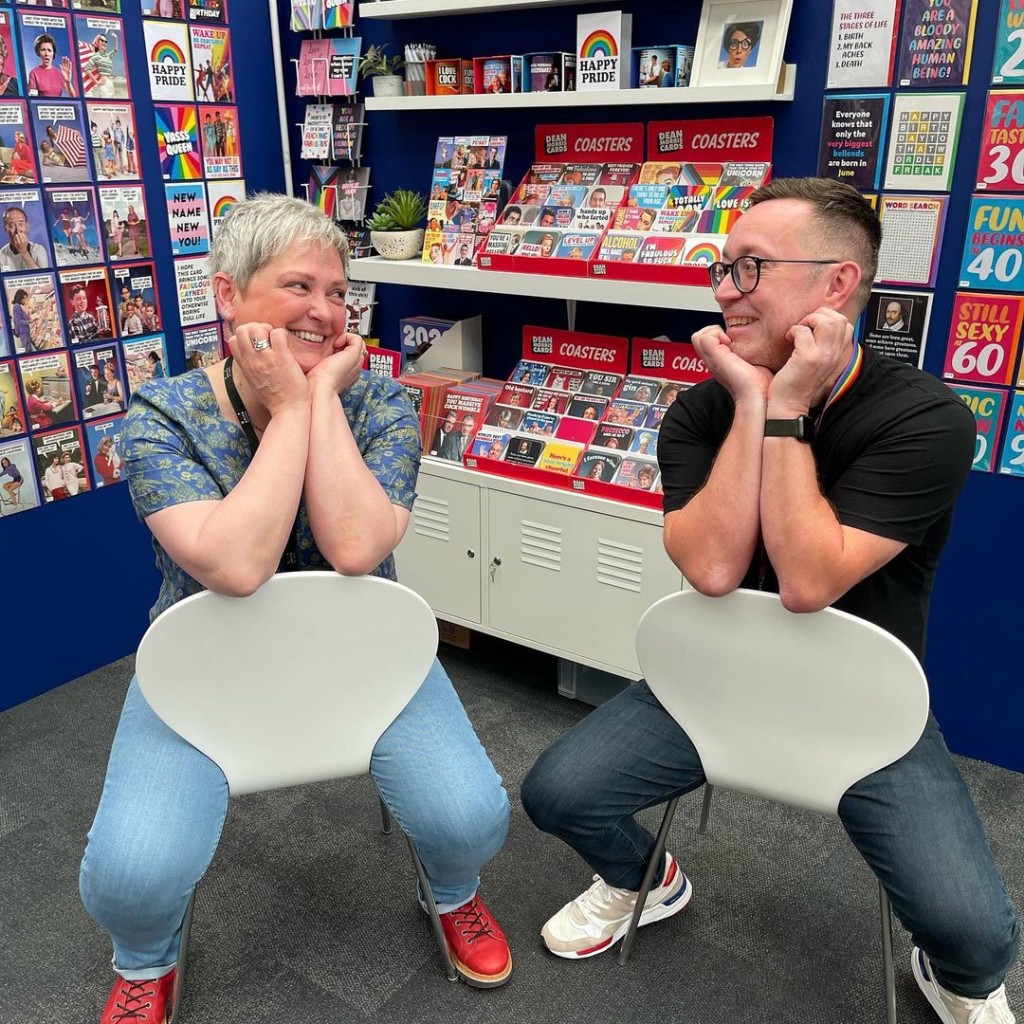 Above: Dean Morris and Stationery Supplies’ Sarah Laker recreate a famous pose