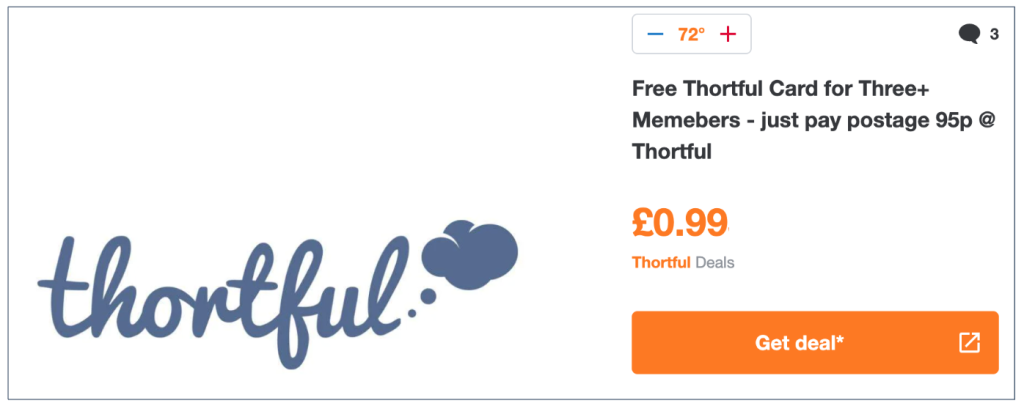 Above: Three has a great card deal for customers from Thortful