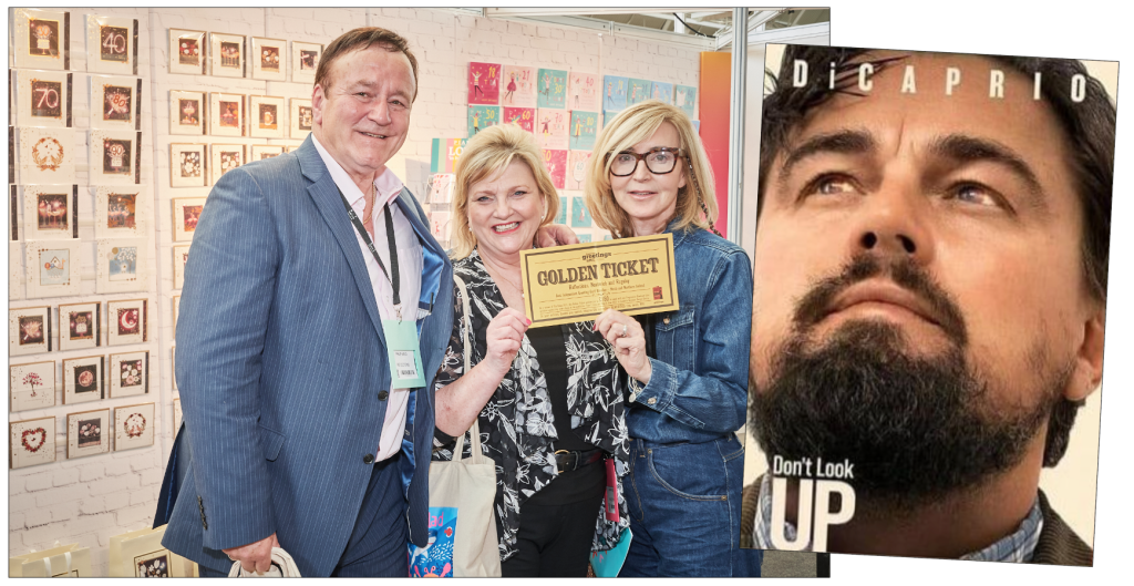 Above: Inspired by Leo DiCaprio’s words in Don’t Look Up, Nicci Gower (right) is shown with Reflections’ Philip and Maxine Nield at the recent PG Live