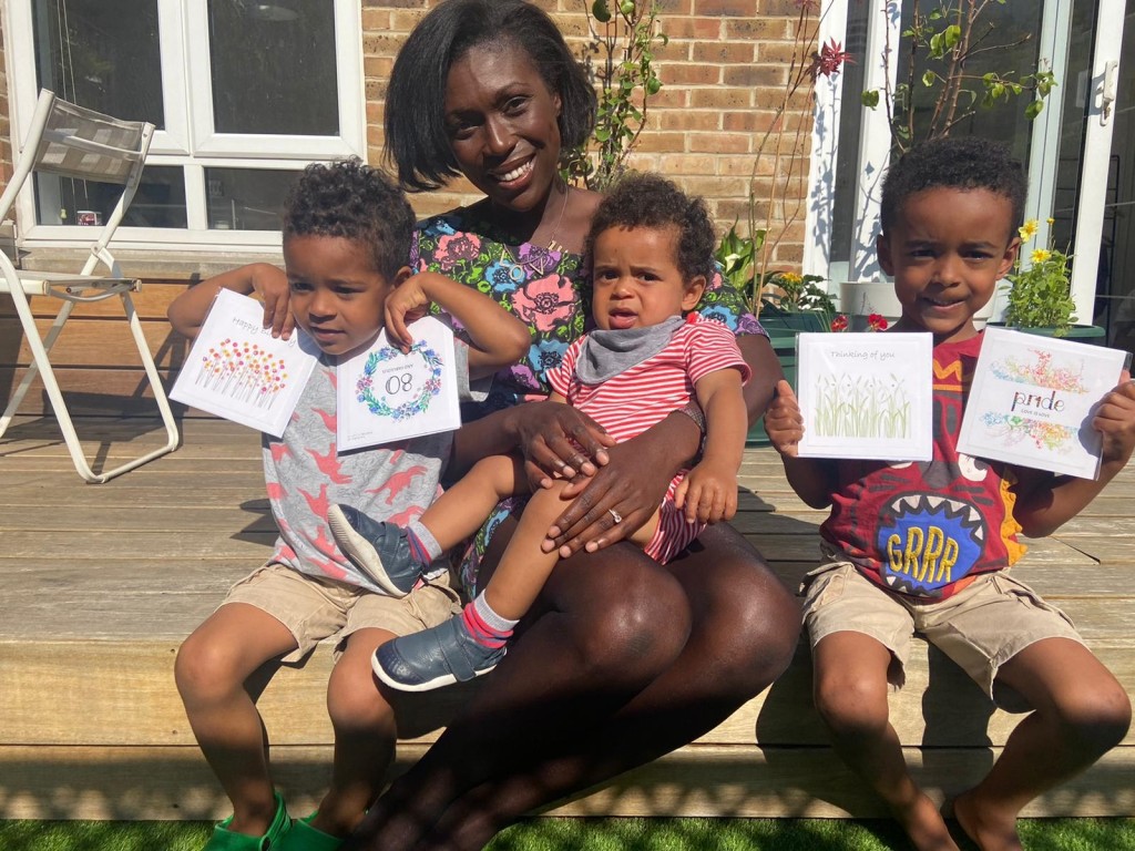 Above: Adriana Lovesy, with three of her four children, has forged relationships with Ghanaian schools