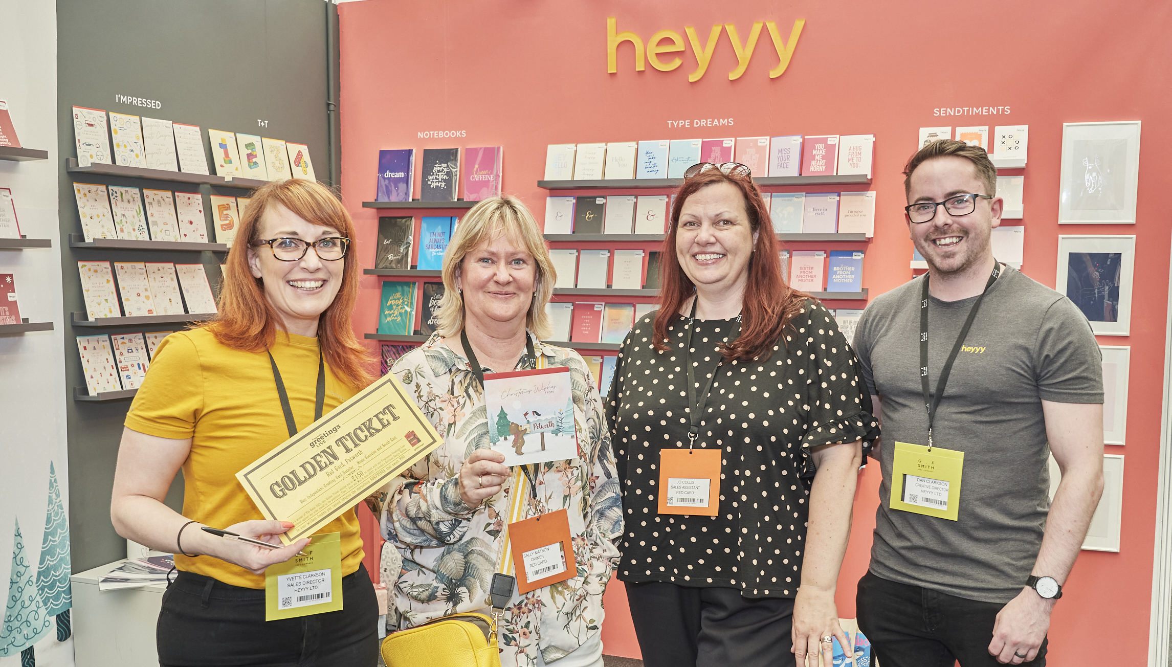 Above: Red Cards’ Sally Matson (second left) and Jo Collis (second right) with Heyyy’s Yvette and Dan Clarkson, one of her top finds