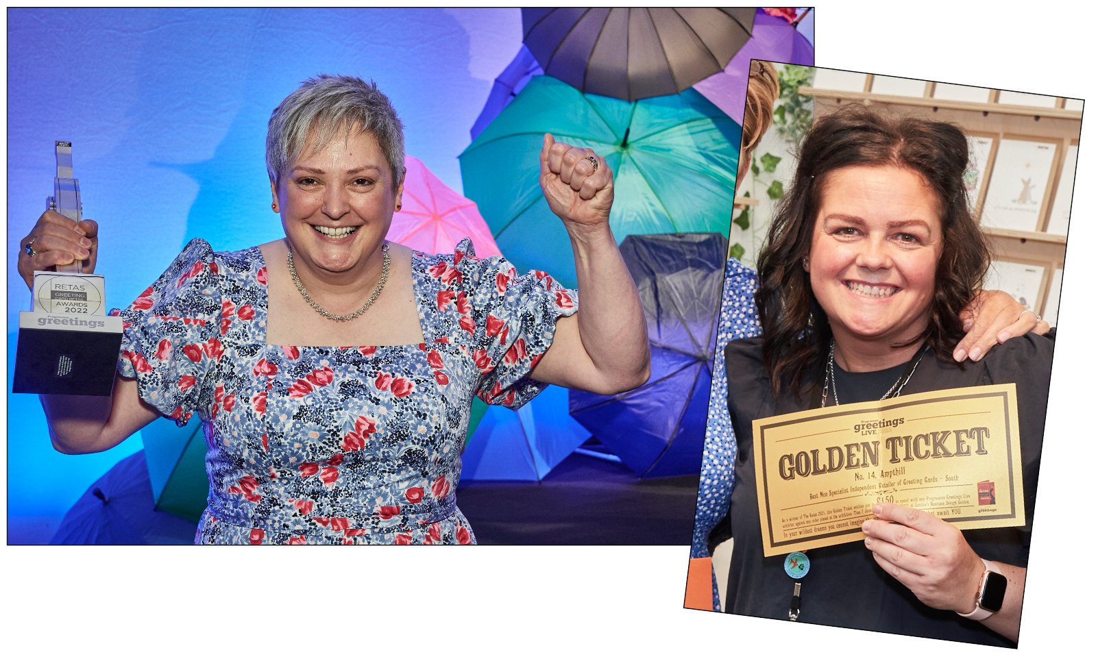 Above: Celebration time – Sarah at The Retas (left) and Jo earning a Golden Ticket at PG Live 2022