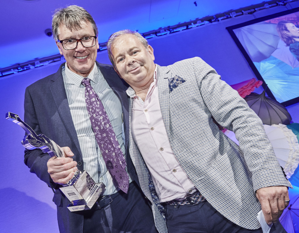 Above: House Of Cards’ co-owners Nigel Williamson (left) and Miles Robinson with one of two trophies the Home Counties retail group clinched